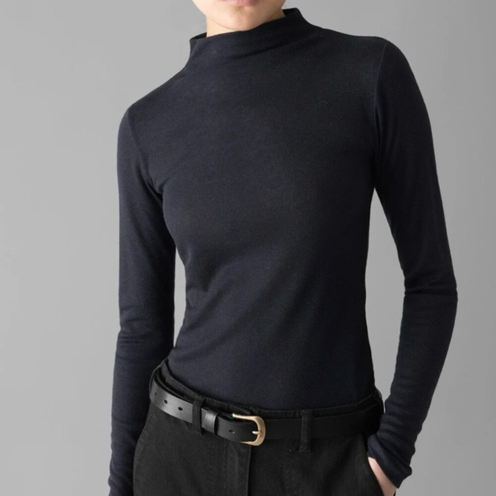 TOAST Black Wool Tencel High Mock Neck Long Sleeve Tee Lightweight Women's Small